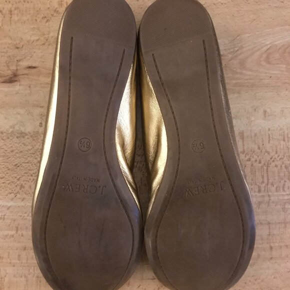 J Crew Gold Ballet Flats Size 6.5 Genuine Leather Made In Italy - Picture 3 of 12